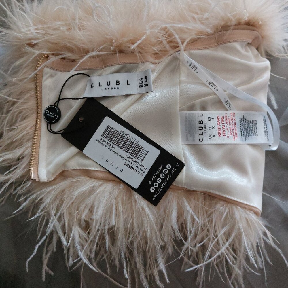 ๐ฅCHIC & SEXY๐ฅ100% OSTRICH FEATHERS BANDEAU CROP TOP in CHAMPAGNE - Picture 10 of 10